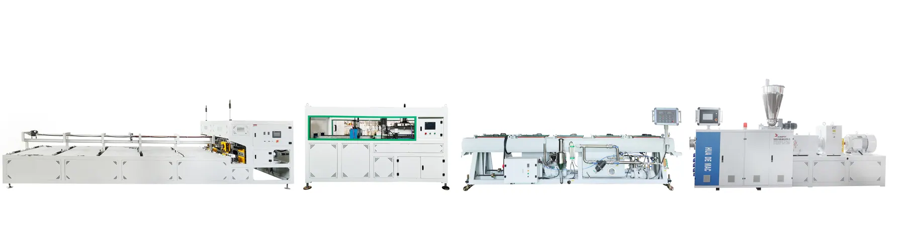 Complete 2 cavity PVC pipe production line from extruder to downstream stacker