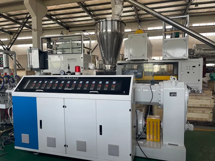 Control side of the conical twin screw extruder for PVC conduit pipe production