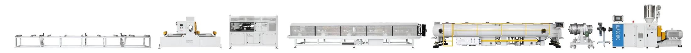 Complete HDPE pipe production line machine sequence from stacker to extruder