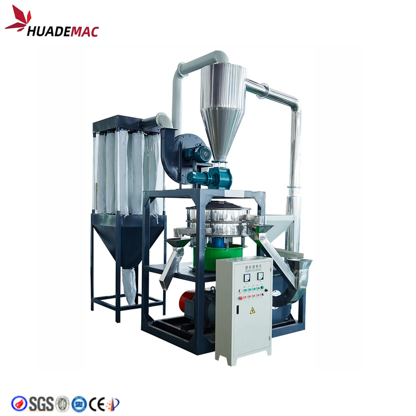 Complete PE PP PVC plastic pulverizer machine with cyclone collector and control cabinet