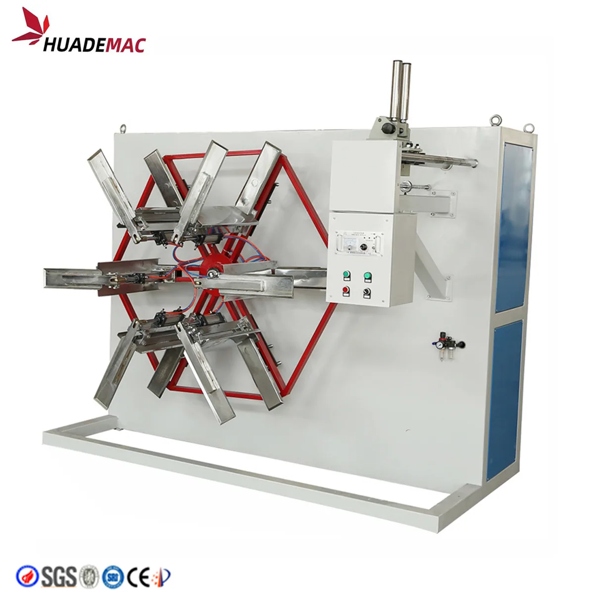 Compact pipe coiling winder product view with control cabinet