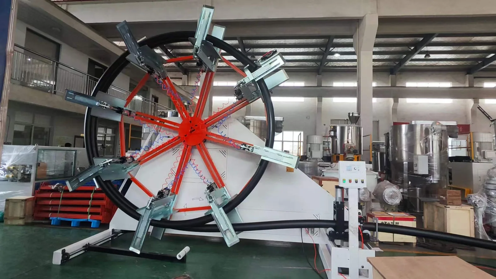 Single station pipe coiling winder front view for plastic hose pipe