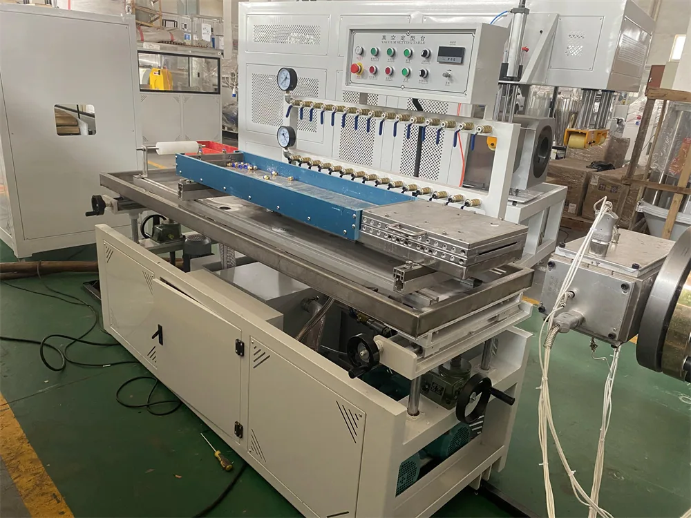 Vacuum calibration table side view for PVC ceiling panel production