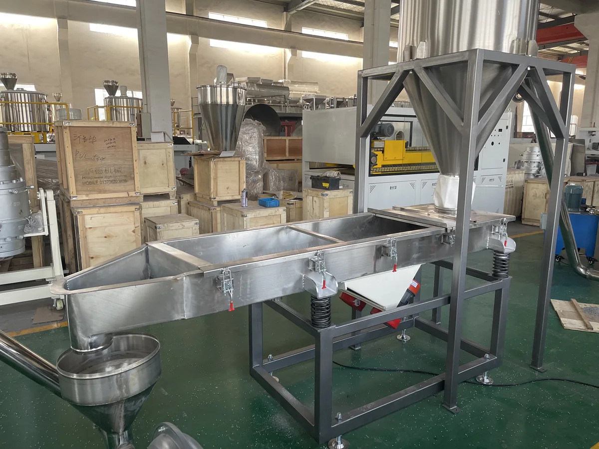 Vibrating screen classifier for PVC compound pellets