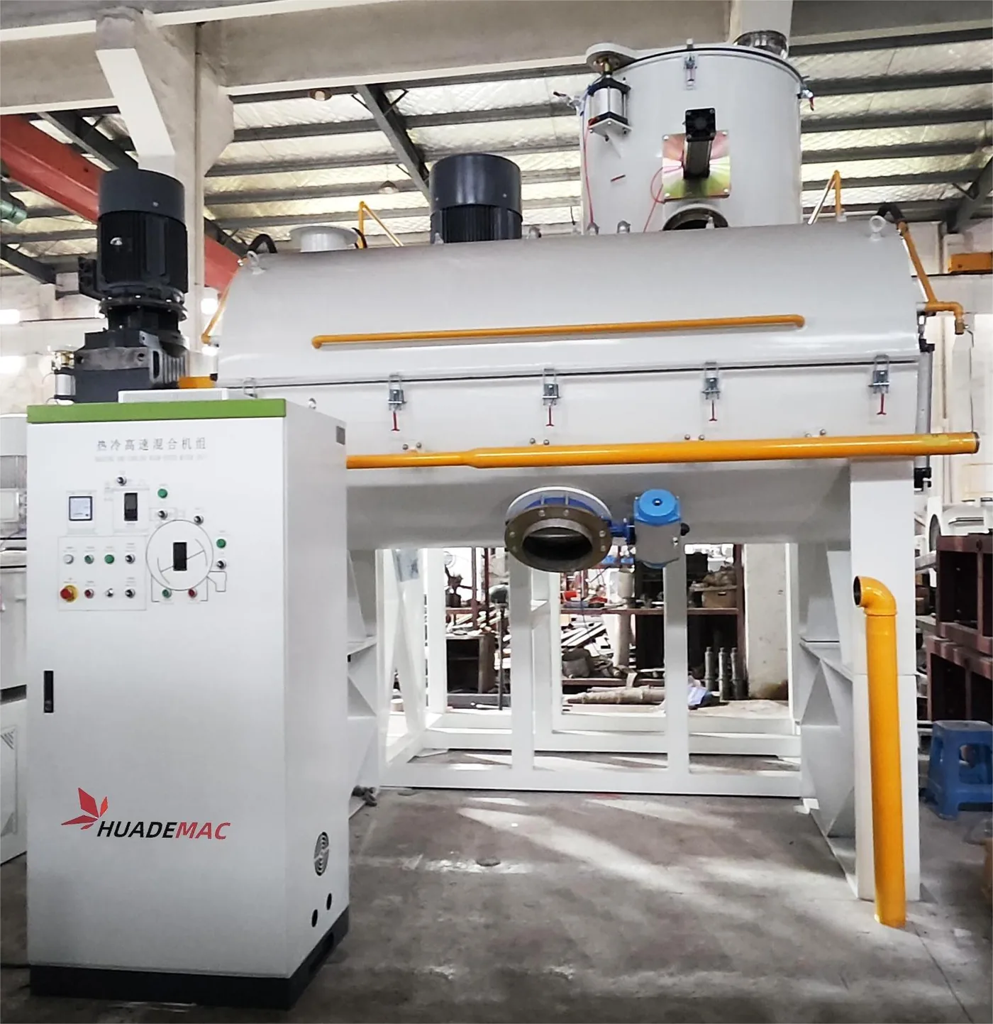 Horizontal PVC plastic powder mixer unit with control cabinet