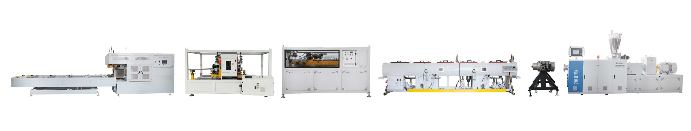 Complete PVC water pipe production line layout from extruder to downstream equipment