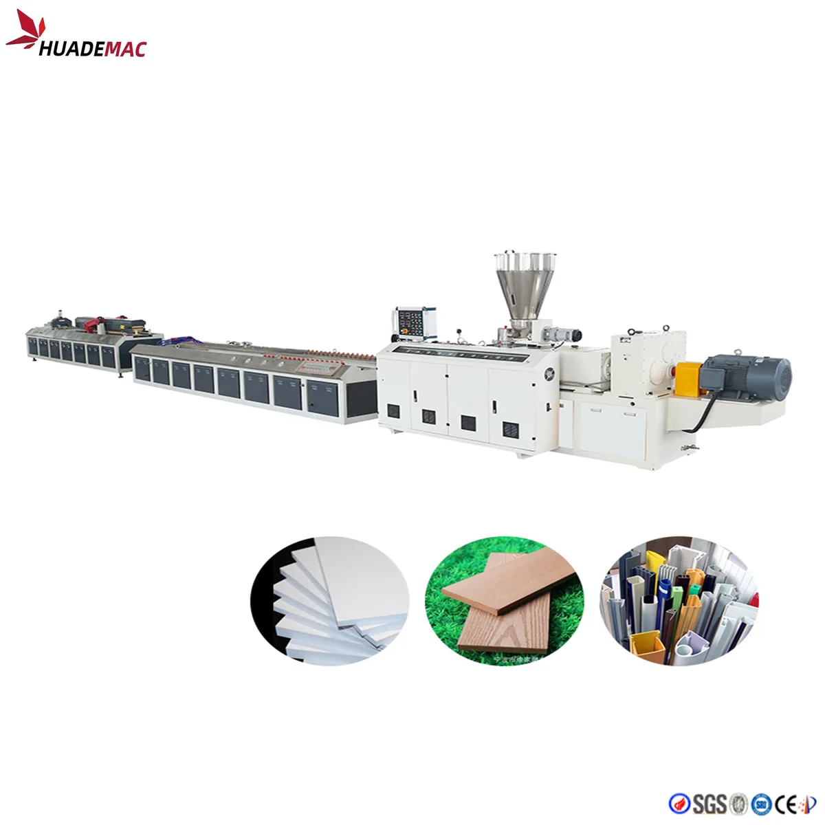 PVC WPC production line overview with finished profile applications