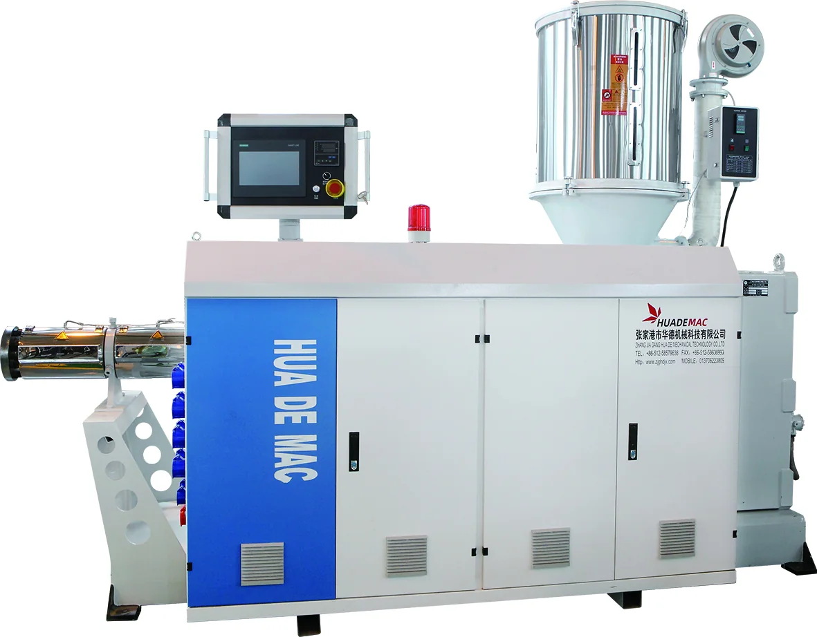Single screw extruder machine product rendering with hopper and control panel