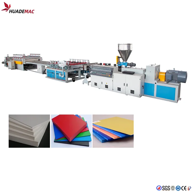 Complete PVC foam board production line overview with board samples